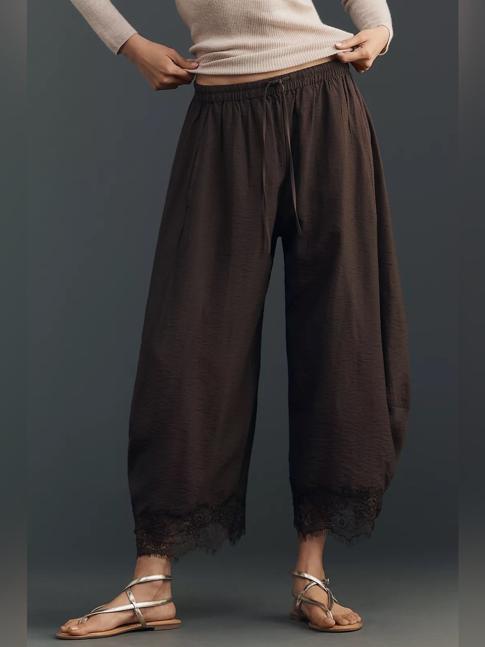 NWT By Anthropologie Reverie Cropped Lace-Hem Pants